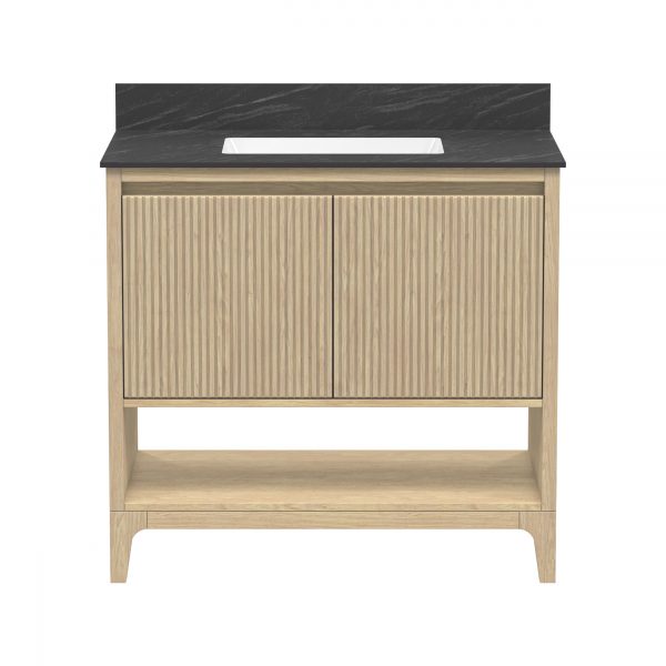 Redmond 37"W Natural blonde Vanity Cabinet with Sintered stone Gray top