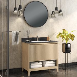 Redmond 37"W Natural blonde Vanity Cabinet with Sintered stone Gray top - Image 8