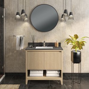 Redmond 37"W Natural blonde Vanity Cabinet with Sintered stone Gray top - Image 5