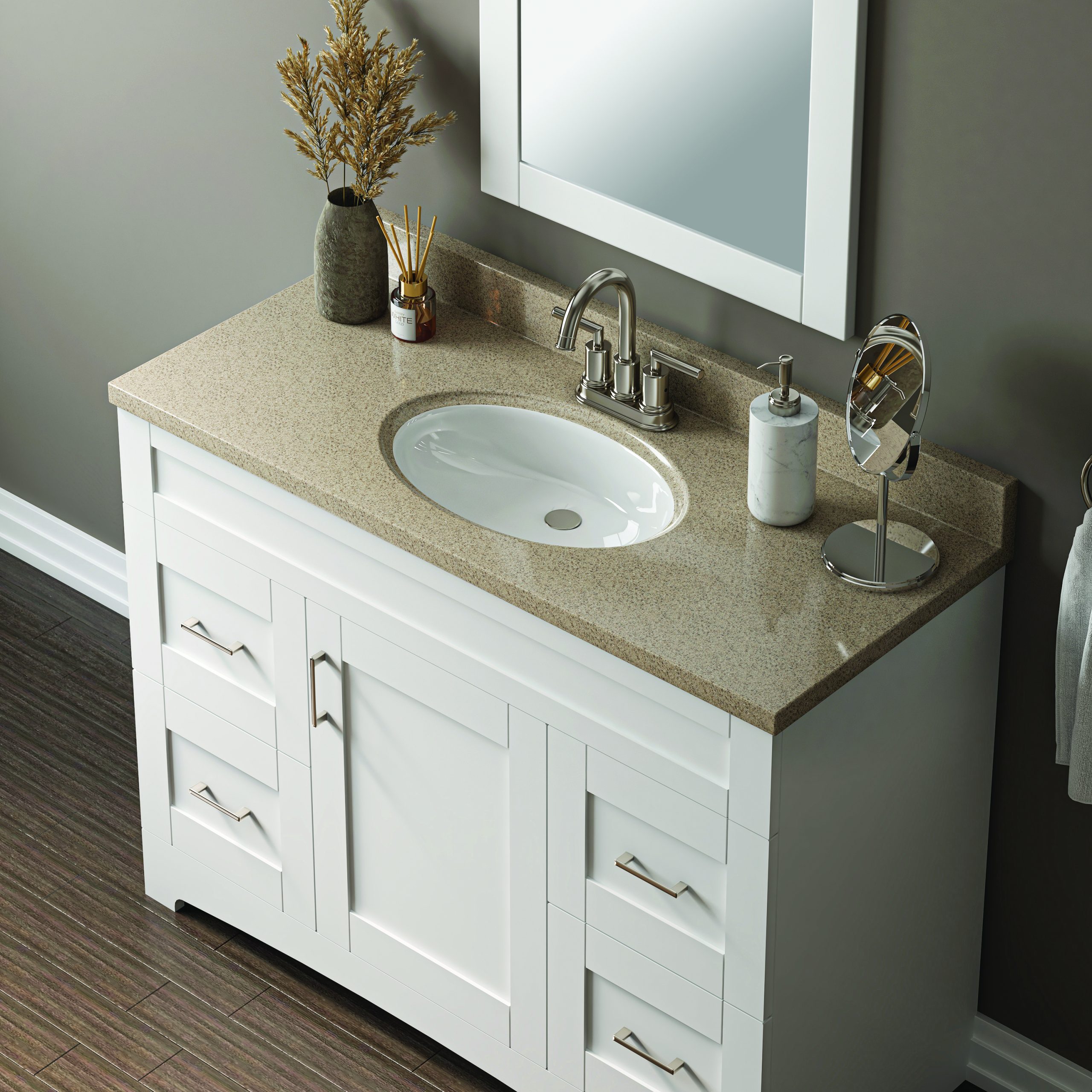 43"W x 19"D Caramello Cultured Marble VT with ONRC Bowl - Image 4