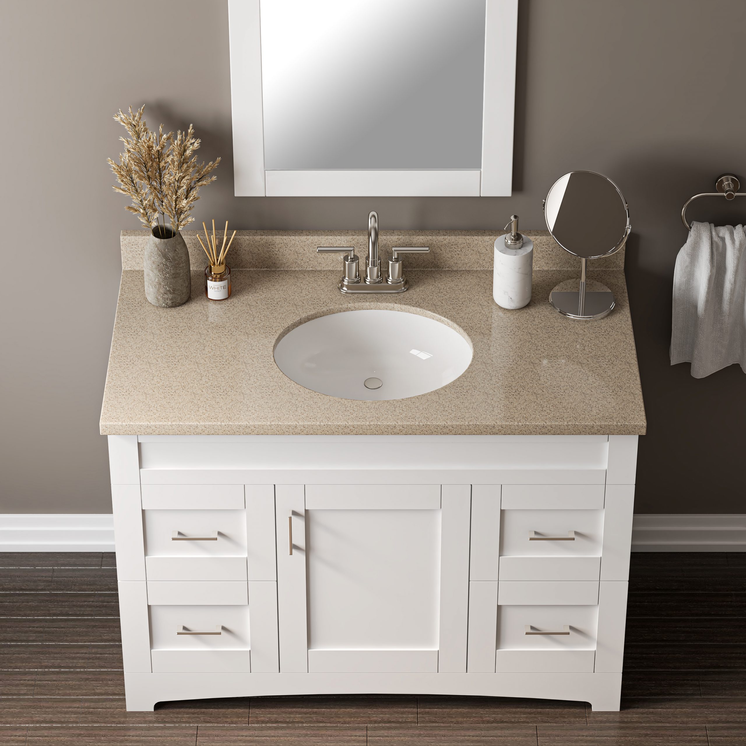 43"W x 22"D Caramello Cultured Marble VT with ONRC Bowl - Image 4