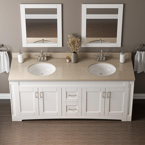 73"W x 22"D Caramello Cultured Marble VT with ONRC Bowls - Image 4