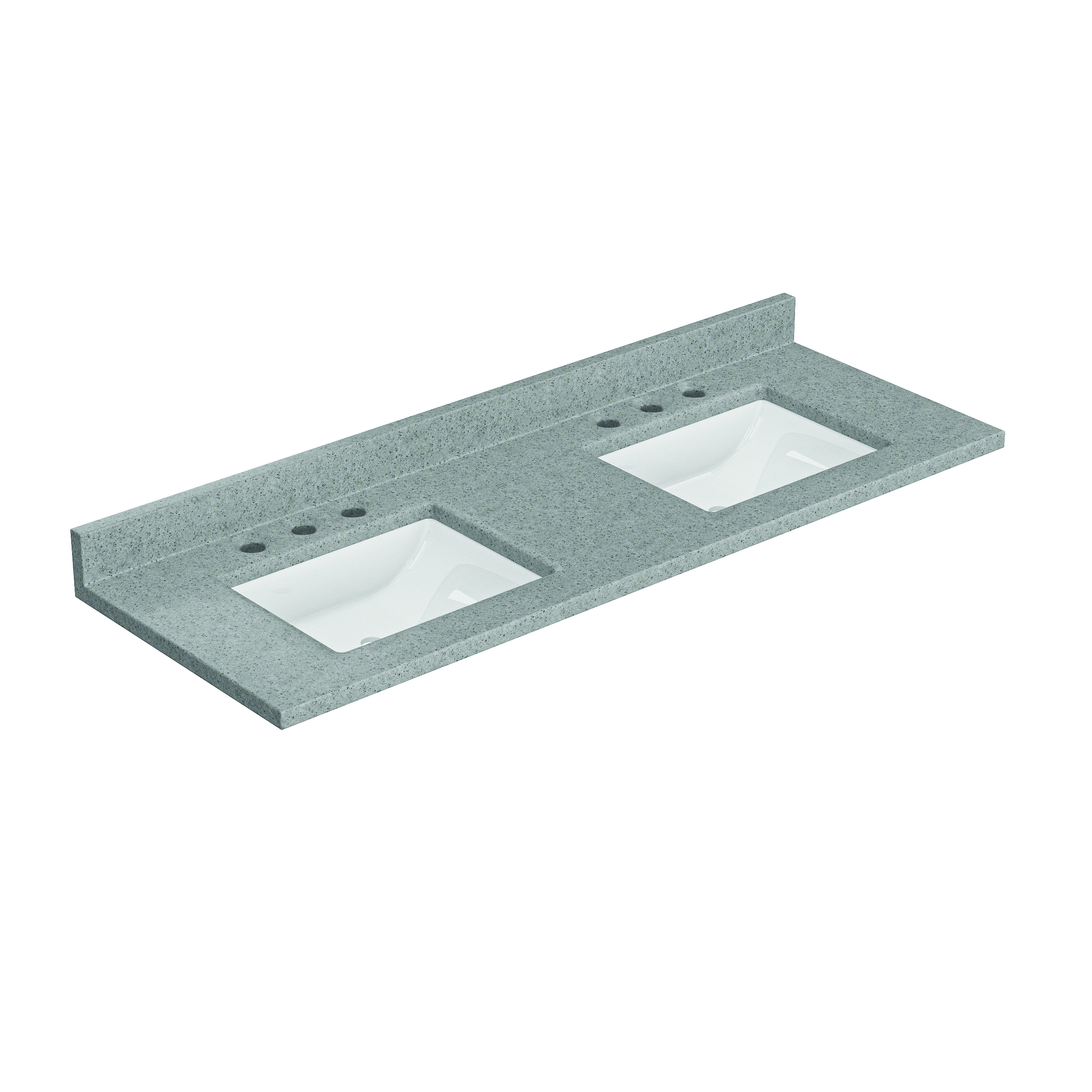 61"W x 22"D Luna Cultured Marble VT with Rect Wave Bowls - Image 2