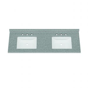 61"W x 22"D Luna Cultured Marble VT with Rect Wave Bowls - Image 3