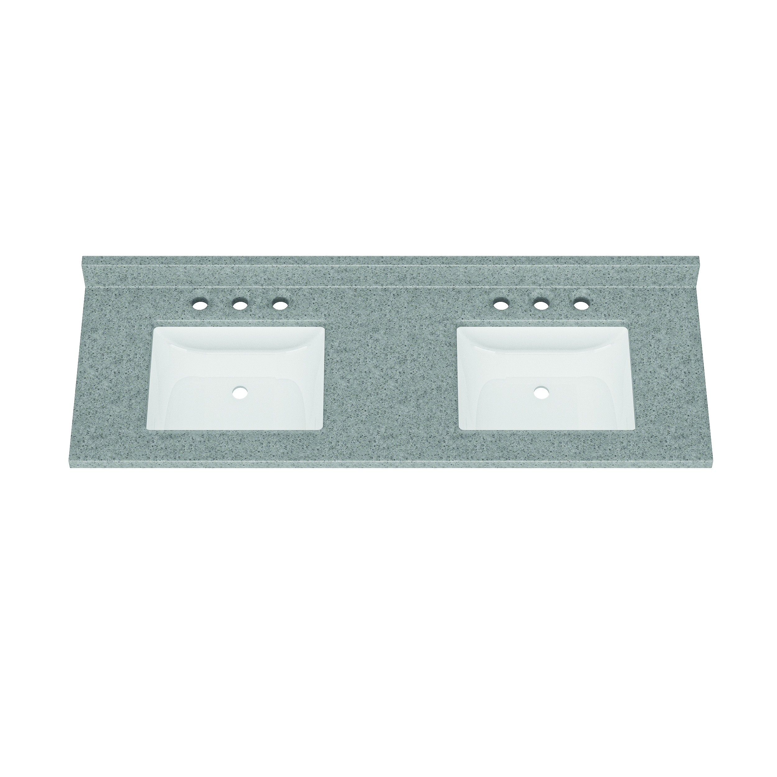 61"W x 22"D Luna Cultured Marble VT with Rect Wave Bowls - Image 3