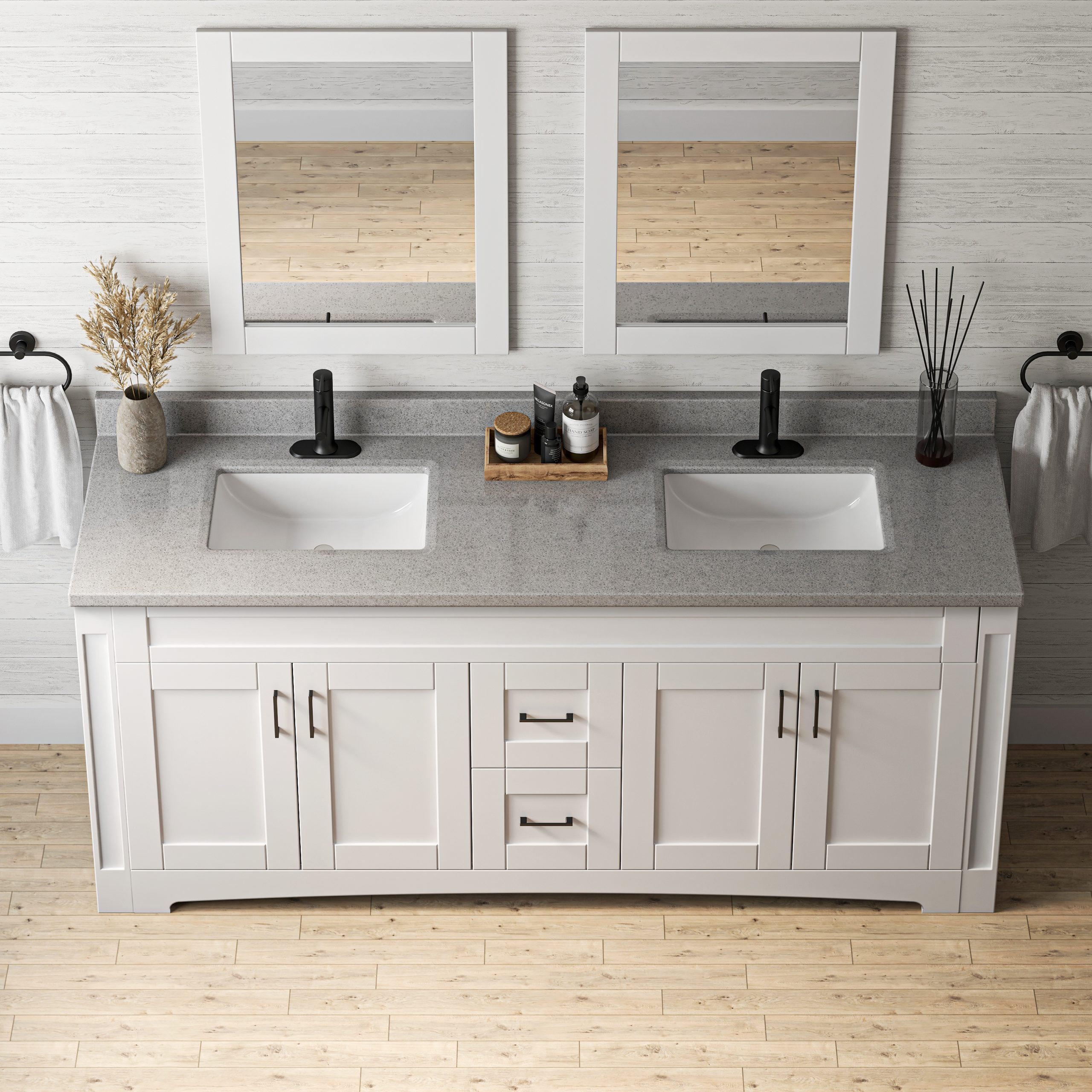 73"W x 22"D Luna Cultured Marble VT with Rect Wave Bowls - Image 4