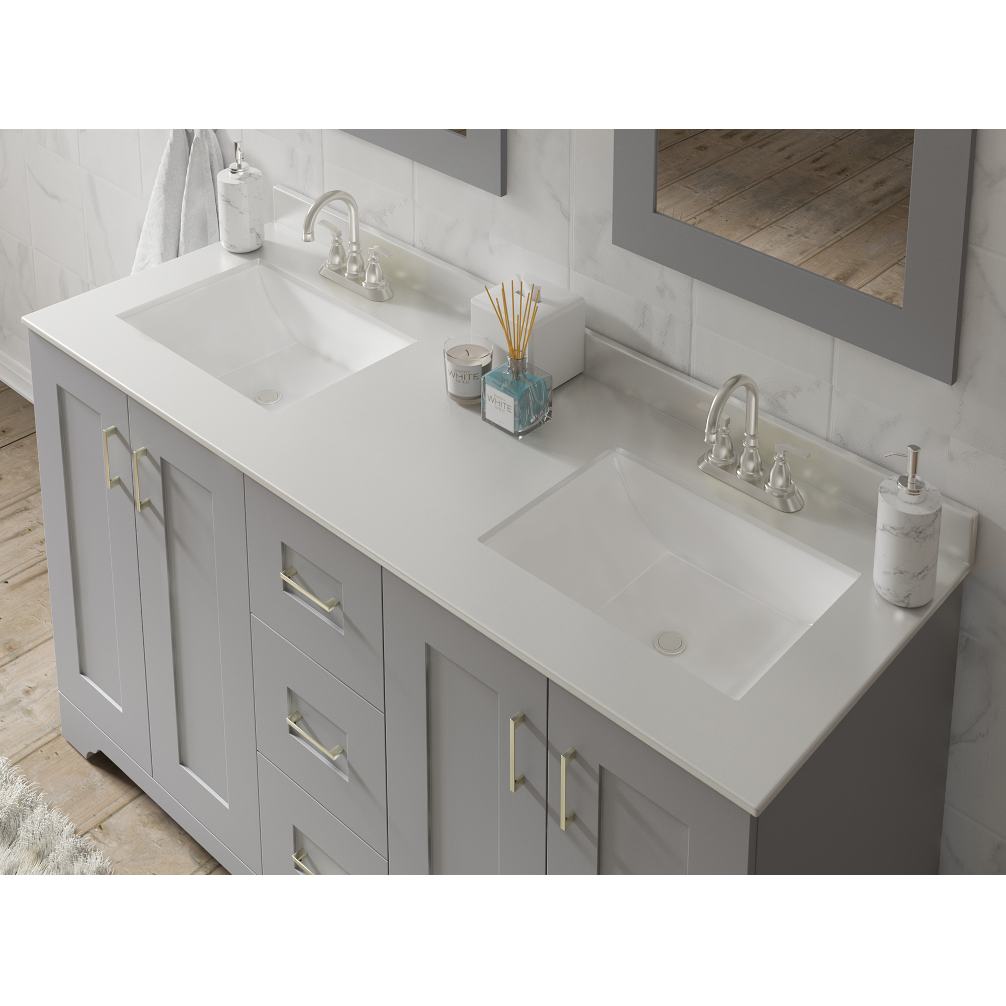 61"W x 22"D Winter snow Cultured Marble VT DB RECUM - Image 4